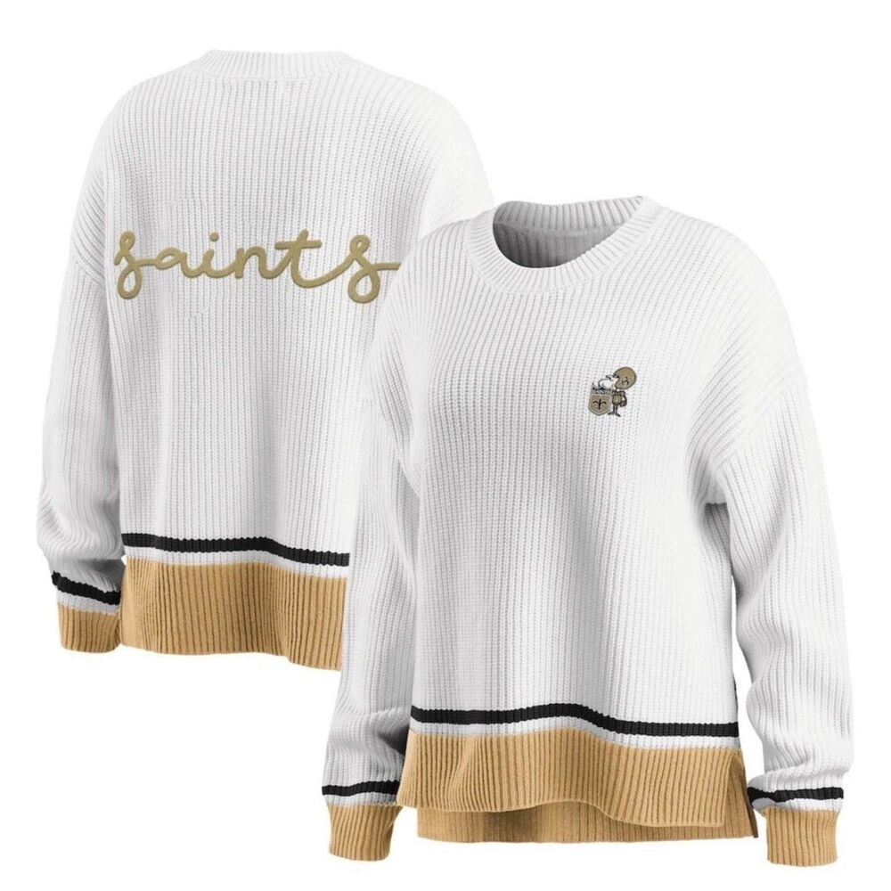 Wear by Erin Andrews White/Gold New Orleans Saints Pullover Sweater Size Medium